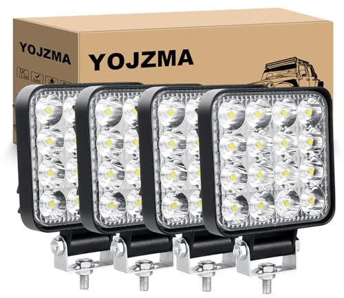 YOJZMA 4Pcs Phare de Travail led, 3.3 pouces 48W mini Projecteur lumière | 12V/24V, Blanc 6000K, Phare Carré, étanche IP67, pour moto, camion, 4x4, Offroad, SUV, ATV, UTV, bateau, pick-up
