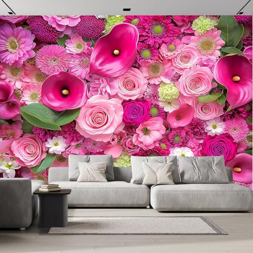 Papier Peint Panoramique Roses Lys Calla Marguerites Fleurs 450×315cm, Papier Peint Géant 3D Salon Chambre Salle à Manger Chambre d'Enfant Décoration Murale