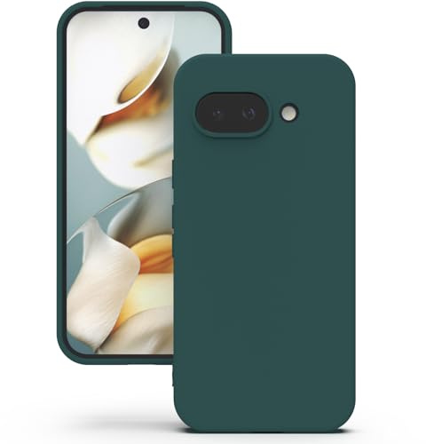 YATWIN Hülle für Google Pixel 9a, Silikon Handyhülle mit Futter, 1mm Kamera und Displayschutz, Dünn & Leicht, Anti Kratzer Case, Grün