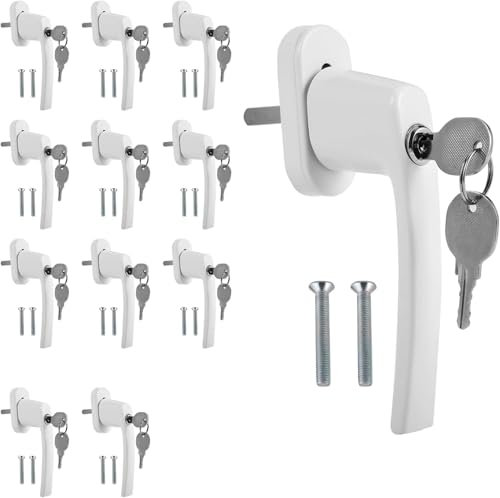 ISOISL Aluminium Fenstergriff 12x Weiß Abschließbar Fenstergriff mit Schloss Schlüssel Kindersicherung in Stiftlänge 35mm, Gleichschließend Windows Balkontürgriff