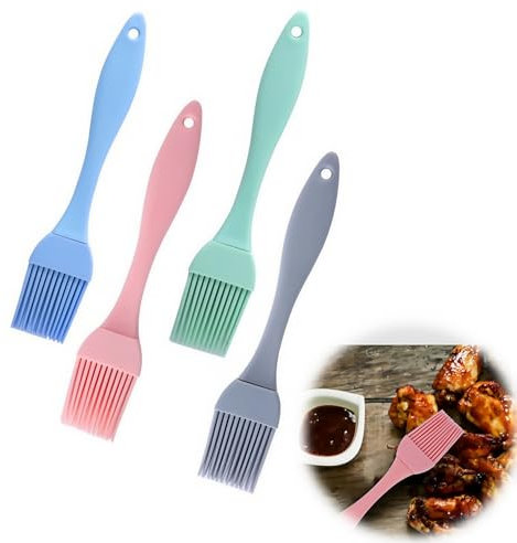 Heanvmyss Pincel Cocina,4 Piezas Brocha Cocina,Pinceles de Silicona para Pastelería,Cepillo para Hornear,Cepillo de Alimentos Resistente al Calor para Cocinar,Barbacoa,Pasteles,Esparcir Aceites(17cm)