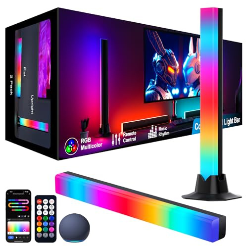 Lampada LED RGB IC, RGB Lightbar, funziona con Alexa, lampada da gioco, illuminazione TV tramite app e telecomando, musica sync, timer, lampada ambiente per scrivania, monitor, camera, festività
