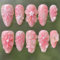GlamRays 24 Pezzi di Unghie Adesive Fatto a Mano, Rosa, Falsi Chiodi a Mandorla di Media Lunghezza con Design Floreale 3D, Onda d'Acqua, Unghie Adesive, Fiocco, Farfalla