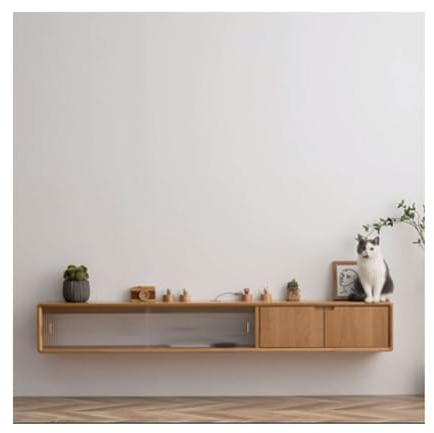 Floating TV Stand Floating TV Unit, 70.8''/78.7'' Wall Mounted TV Cabinet, Floating Shelves with Door , Modern Wood Entertainment Media Console Center Large Storage TV Bench for Living Room Bedroom Fl