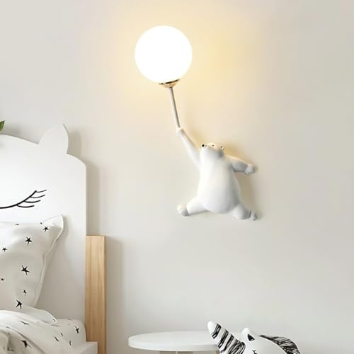 YUPIN Kreative Cartoon Bär Wandleuchte Süß Mond Wandlampe Aus Harz G9 Kinderzimmer Dekor Wandlampe Lampenschirm Kinder Innen Nachttisch Wandleuchte Für Schlafzimmer Wohnzimmer Flur(Weiß,R)