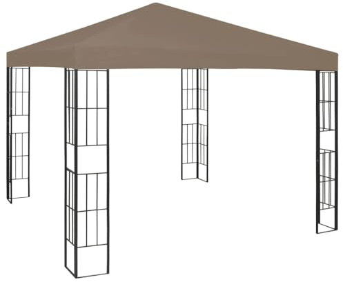 Pergola de Jardín, Estructura de Acero con Techo de Poliéster, Diseño Decorativo Cuadrado, Resistente al Sol y Ventilado, para Terraza, Jardín o Exteriores, Color Gris Taupe y Negro, 3 x 3 x 2.6 m