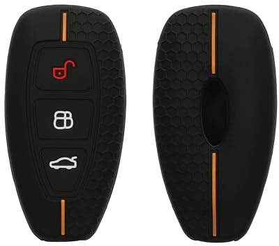 kwmobile Schlüsselhülle für Ford 3-Tasten Autoschlüssel Keyless Go Hülle - Autoschlüssel Schlüssel Hülle aus Silikon - Schlüsseletui in Schwarz Orange