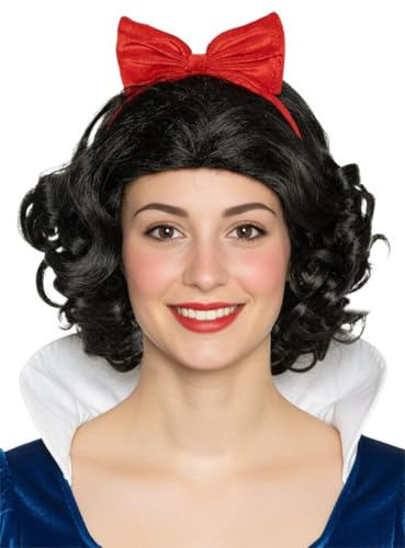 Schneewittchen Perücke mit Schleife - Kostüm-Zubehör für Erwachsene Karneval, Halloween & Motto-Party