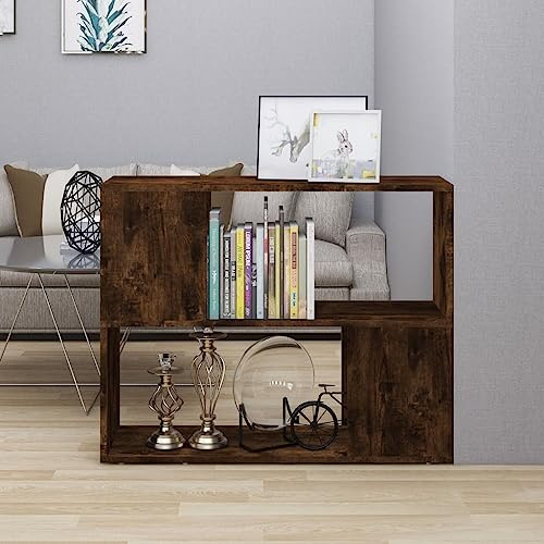 HFXHIJXQ Bücherregal Raumteiler 80x24x63 cm Räuchereiche Massiver Holzwerkstoff Modernes Standregal mit Wandhalterung für Bücher DVD Schlafzimmer Büro Wohnzimmer