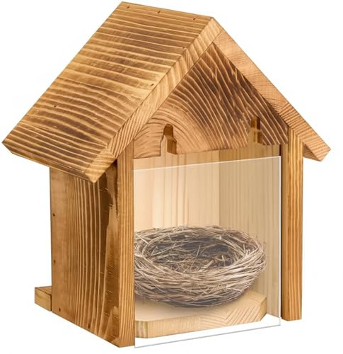 Nichoir à Oiseaux avec fenêtre Transparente pour l'extérieur, nichoir à fenêtre Transparente avec Panneau de visualisation, en Bois Suspendu pour l'extérieur, pour Oiseaux Bleus, pins
