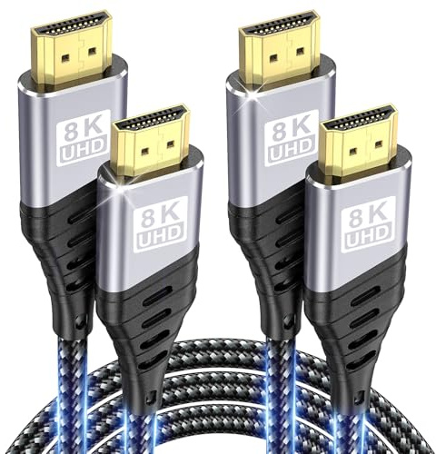 TEFLOTY HDMI 2.1 Cable 8K 1 Metre (Pack of 2), HDMI Cable Ultra High Speed 48Gbps 8K @ 60Hz eARC HDCP 2.2 & 2.3 DTS:X Dynamic HDR Dolby Atmos Compatible with HDTV, PS5/4/3, Xbox Series X/S, Monitor