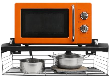 Estante de pared para horno de microondas para la cocina del hogar, 2 niveles, ampliable para cocina, microondas, soporte de acero al carbono, estante de cocina para encimera, estante para microondas