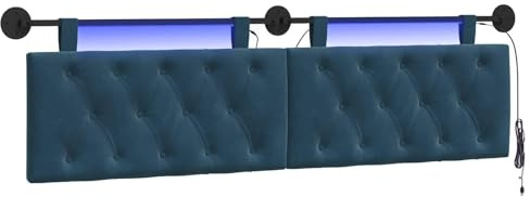 vidaXL Hängendes Kopfteil Mit LED Licht Blau Samt, Modernes Schlafzimmer, Wandkopfteil, aus Samt, Platzsparend, dekorative Rückenlehne, weich anzufassen
