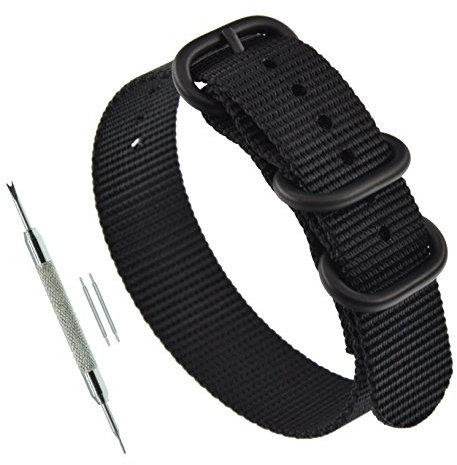 23mm Schwarz Nylon Uhrenarmband Militär Uhrband für Herren Damen Matte Schwarze Schnalle