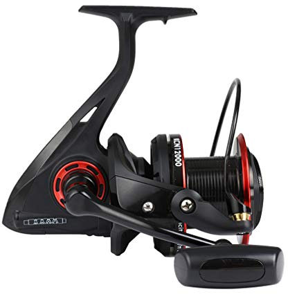 Diwa Sich drehende Angelrollen 8000/10000/12000 Serie Süßwasser-Salzwasser-Hochseefischerei 12 + 1 Edelstahl BB 70 LBS Maximaler Widerstand Ultra Smooth Powerful Spool Durable Gear (Black,10000)