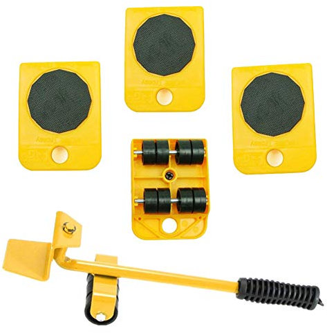 WeFoonLo 1 Set Furniture Lifter, Durable Heavy Appliance Lifting and Moving Tool Set, 1 Lifting Rod and 4 Furniture Moving Rollers (Yellow)