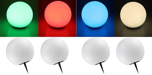 Trango 4er Set SO-001 IP44 LED-Solarleuchte in 20cm Durchmesser Weiß matt mit 3000K warmweiß LED & RGB Farbwechsel LED *SNOWY* Solarkugel Leuchte Leuchtkugel, Außenleuchte, Kugellampe, Gartenleuchte