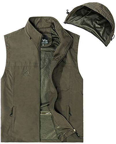 ZTJ-Lighting Herrenweste, Lässige Leichte Outdoor-Jacke mit Multi Taschen, Quick Dry Mesh-Arbeit Safari Fischen Foto-Reise-Sommer-Gilet Vest,Grün,7XL