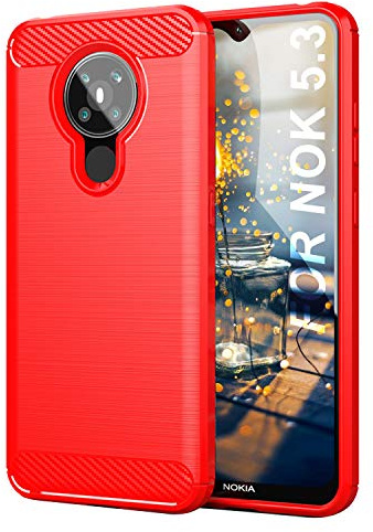 SCL Nokia 5.3 Hülle Für Nokia 5.3 Hülle, [Rot] Handyhülle Exquisite Serie-Carbon Design Schutzhülle mit Anti-Kratzer und Anti-Stoß Absorbtion Technologie für Nokia 5.3