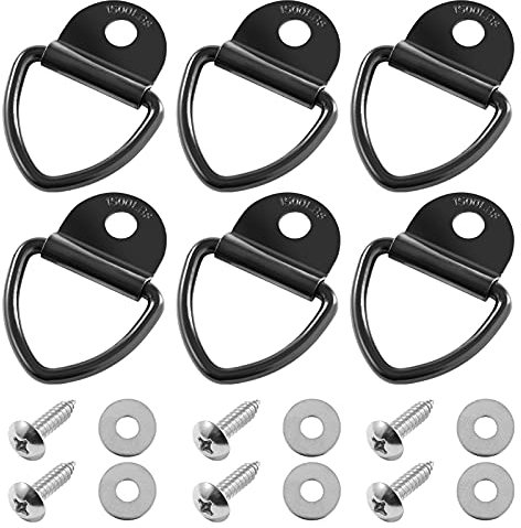 CZC AUTO 6 Pack V Ring Tie Down Anchors 1/4 Heavy Duty Steel Tie Down Hooks for Truck, Trailer, Camper, Warehouse, Boat, Cargo Control & Surface Mount, with Screws (Black)