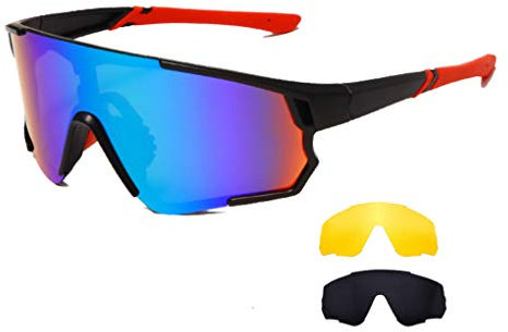 Long Keeper Cycling Glasses with 3 Interchangeable Lenses Polarised Sport Sunglasses Anti-UV400 Windproof Cycling MTB Goggles for Men Women (Grey+Yellow+Green)