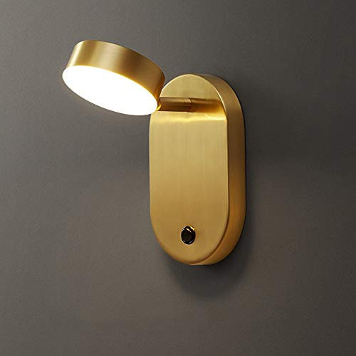 LANMOU Vintage LED Wandlampe Innen mit Schalter, 360° Drehbare Wandleuchte aus Messing LED 7W 3000K-4000K-6000K Flur Schlafzimmer Nachttischlampe Leseleuchte Wandmontage,D