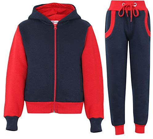 A2Z 4 Kids Trainingsanzug Mädchen Jungen Unisex Plain & Camouflage Aufdruck Kontrast Vlies Mit Kapuze Top Bottom Jogging Anzug Joggers Alter 2 3 4 5 6 7 8 9 10 11 12 13 Jahre