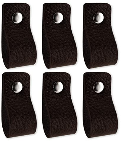 Brute Strength - Ledergriffe für Möbel - Schwarz - 6 Stück - 12,5 x 2,5 cm - Schrankgriff, Türgriff für Küche, Bad, Schränke, Kommode, Holz