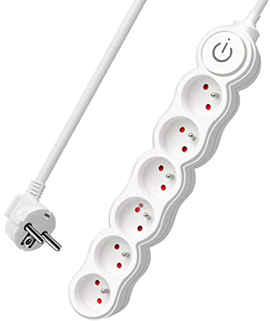 EXTRASTAR Bloc Multiprises 6 Prises avec Interrupteur, Rallonge 3 m 250 V avec sécurité Enfant, Blanc