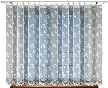 Gardine Store Weiß Kräuselband Jacquard-Stoff Blumen Muster Fertiggardine (160 x 300 cm)