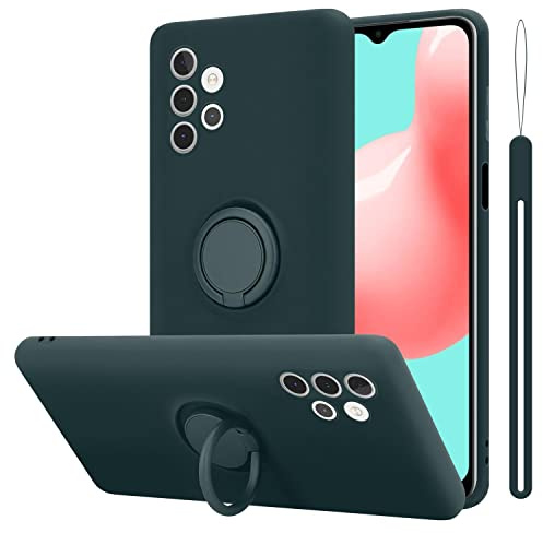 Cadorabo Hülle kompatibel mit Samsung Galaxy A32 5G Schutzhülle TPU Silikon Case Liquid Design mit Ring Slim Kratzfest Liquidsilikon Microfaser Case Hülle für Galaxy A32 5G in Grün