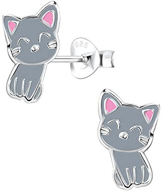 FIVE-D Ohrstecker Kinderohrringe kleine Katze 925 Silber (Grau)