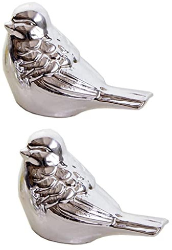 Sharplace 2X Kleine Silberne Keramik Mollige Vogelfigur Ornamente Tiermodell Geschenk für Statue Dekoratives Silber, S