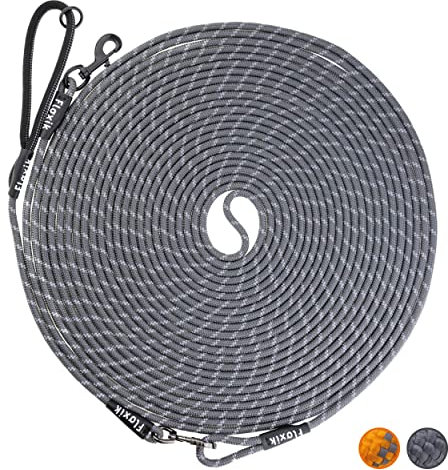 Floxik Schleppleine für Hunde | 5m, 10m, 15m, 20m grau | reflektierende Tauleine mit Abnehmbarer Handschlaufe | auch optimal als Trainingsleine für Welpen geeignet