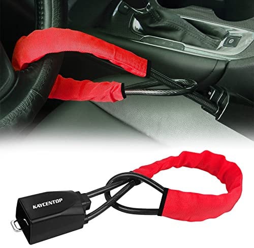 KAYCENTOP Car Steering Wheel Lock, Seat Belt Lock, Anti-Theft Device, Max 17 Inch Length, Small and Light-Weight, Multi-Functional, Fit Most Vehicle, SUV, Golf Cart Security (Red)