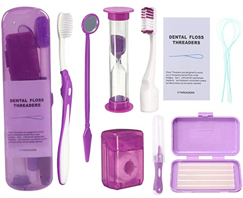 Kit de nettoyage pour appareils dentaires - Ensemble de brosses à dents portables pour soins bucco-dentaires des patients orthodontiques et kit de voyage - Brosse à dents, brosse interdentaire