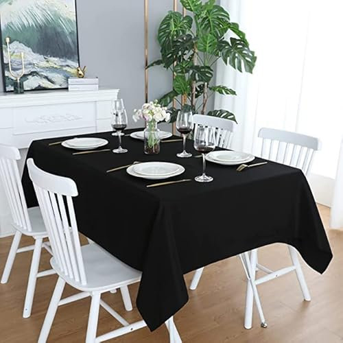LivinEase Tischdecke 140 x 240 cm – Schwarz Rechteckige Tischdecke aus Baumwollmischung 250 g/m² für 6- bis 10-Sitzer-Tisch – Elegante drapierte Tischtuch für den Weihnachtstisch