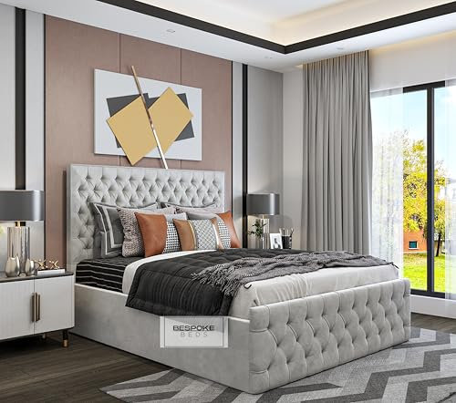 BESPOKE BEDS Upholstered Bed, Ottoman Storage Bed Frames, Plush Velvet Bed Frame With Storage, Double King,Super King Bed Frame (Cream Naple, 4FT6 Double)