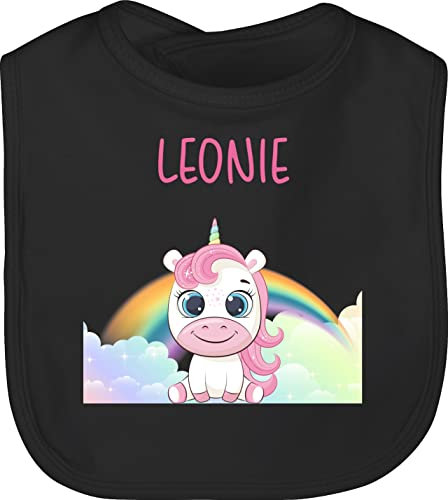 Baby Lätzchen - Einhörner - Süßes Einhorn mit Name personalisiert I Unicorn - Unisize - Schwarz - unicorns kita latz einhörnern regenbogen babylatz personalisierter kindergarten kinderlatz