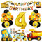 Bagger Deko Kindergeburtstag 4, Baustellen Geburtstagdeko Junge 4 Jahre, Bagger Luftballons Geburtstag, BAU Party Dekoration, 4 Folienballon für 4 Jahre Junge Geburtstag
