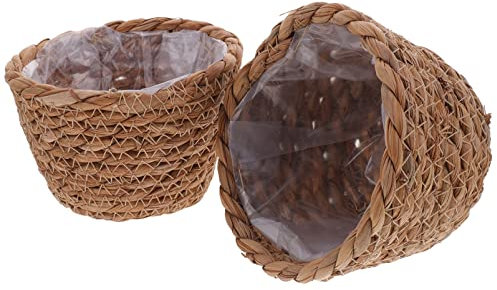 YARNOW 2 Stücke Stroh Korb Kaktus Sukkulenten Blumentopf Geflochtener Blumenkorb Weiden Pflanzkorb Rattan Aufbewahrungskorb Balkon Pflanzgefäß Weidenkorb für Pflanzen Landhaus Vase