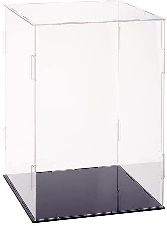 FINGERINSPIRE Vitrinen Für Minifiguren Aus Kunststoff 21x21x30.5 cm Durchsichtige Staubdichte Action Figuren Vitrine Mit Schwarzer Basis Vitrine Für Modelle Bausteine Puppe Und Sammlung