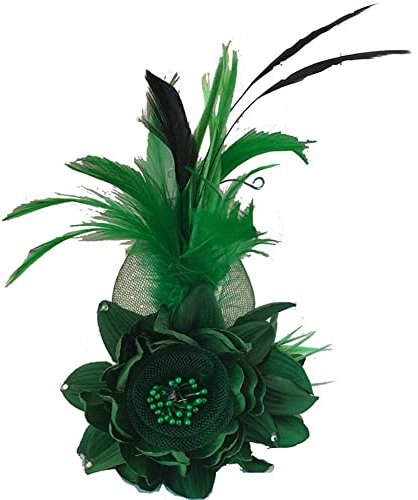 Damen Federbrosche Hutfeder, Morechioce Vintage Perlen Blume Brosche Trachtenbrosche Party Feder Schmuck Ansteckbrosche Hutfeder Elegant Haarspange Hutschmuck Kopfbedeckung Hut-Anstecker,Grün