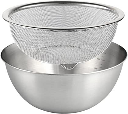 Generic 304 Stainless Steel Colander with Mixing Bowl, Rice Washing Bowl Colander Food Strainers Set, Pasta Spaghetti Rice Rinser Strainer Washer, 24cm