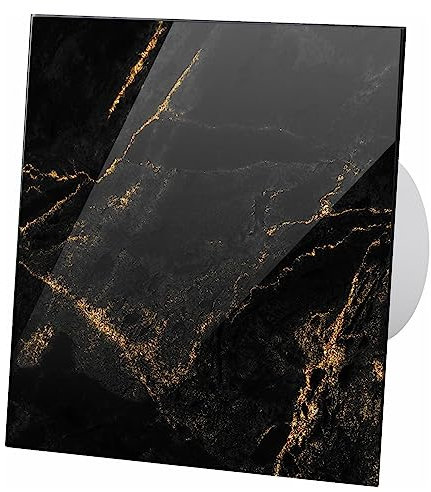 Ventilateur de salle de bain en verre véritable marbre Ø 125 mm Interrupteur à tirette et prise d'alimentation Noir/doré