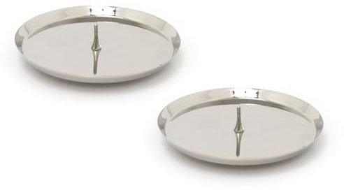 Set of 2 Contemporary Silver Metal Pillar Candle Holder | Church Pillar Candle Plate With Spike | Round Silver Candle Stand Modern Candle Holders - 10cm