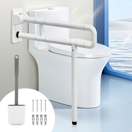 YUCHENGTECH Barra de Apoyo para Inodoro Plegable 70cm Barra Inodoro Acero Inoxidable Barra WC Minusvalidos Abatible Soporte WC para Mayores Barra de Apoyo para WC Barra de Agarre para WC Soporta 250kg