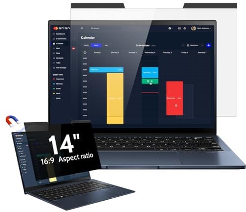 Magnetic Laptop Privacy Screen 14 Inch for 16:9 Computer Monitor, 14 Removable Anti Glare Protector Blue Light Filter Shield Film Compatible with Lenovo/Hp/Dell/Acer/Asus/Thinkpad/Envy/Xps/Toshiba
