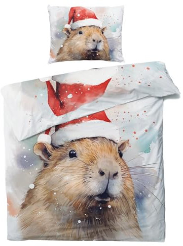 QEODAH Winter Bettwäsche 155x220 Meerschweinchen - Weihnachts Tiere Bettbezug 155x220 3 Teilig - Wendebettwäsche & 2 Kissenbezug - Weiche Mikrofaser Bettwäsche-Sets mit Reißverschluss