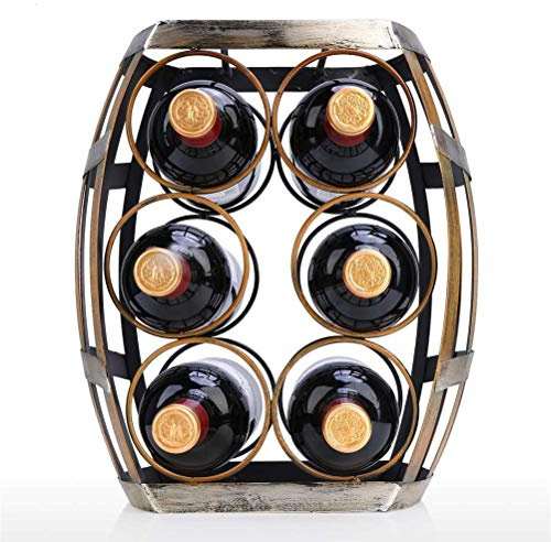 Weinhalter für 6 Flaschen, Weinregal, Tischplatte, Fass-Weinregal, stabiles Eisenmaterial, handgefertigt, Dekoration und Regal, Heimdekoration